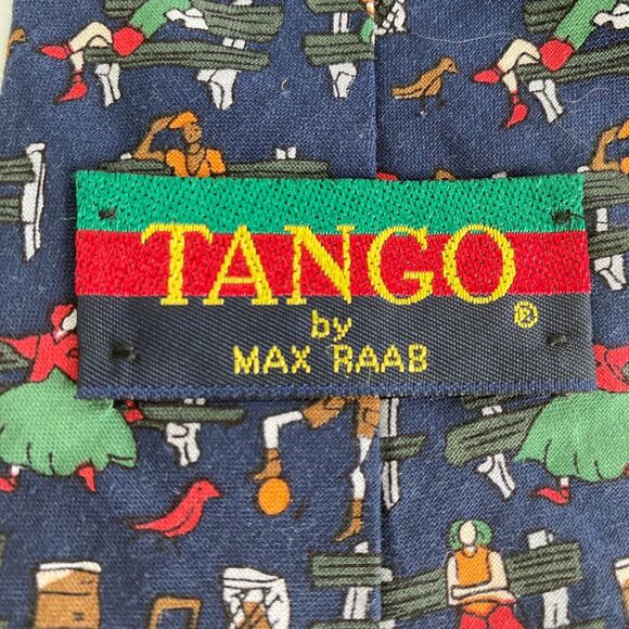 VTG Tango by MAX RAAB Men Tie Necktie Navy At The Park Novelty Print Cotton USA - Picture 5 of 6